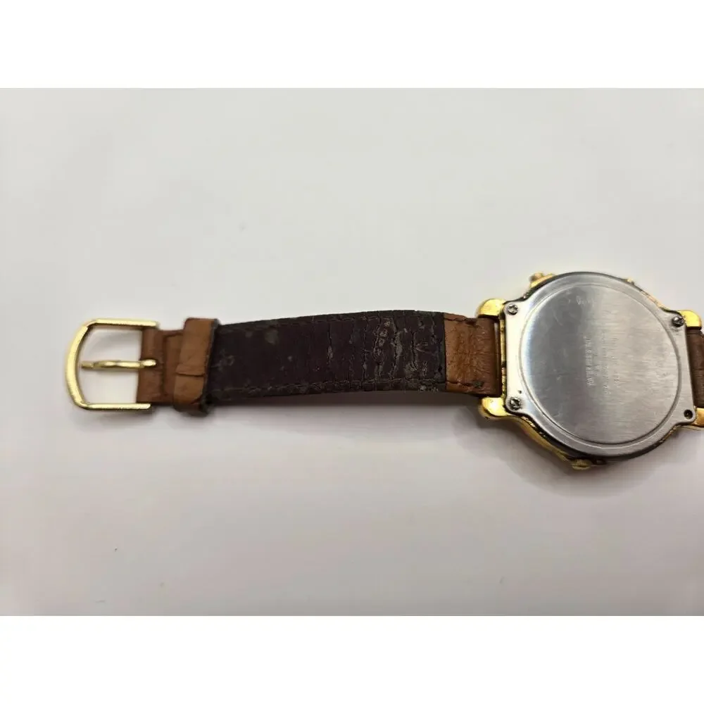 Lorus Disney Mickey Mouse Wristwatch Gold Tone Brown Leather Strap Needs Battery